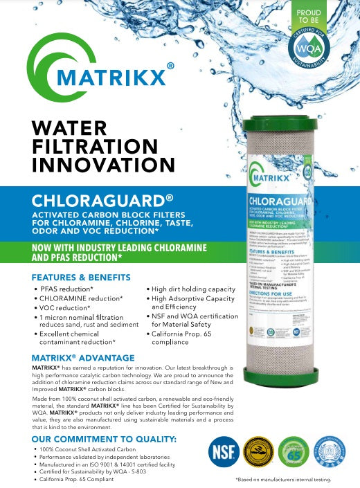 Matrikx ChloraGuard Bloc de Carbone pour Élimination de Chloramine - 1uM 